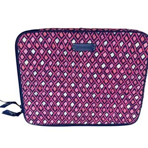 Vera Bradley Quilted Laptop Sleeve Pink Navy Blue Geometric Tech Case 14x11